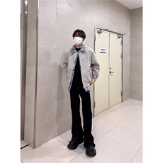 格子拼接假两件外套男潮牌痞帅翻领夹克时尚情侣513AJK2454P60，男装夹克，星座513A