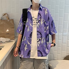 涂鸦衬衫设计感小众短袖衬衣夏季韩版男装宽松外穿上衣原宿风半袖，男装衬衫，星座410-7