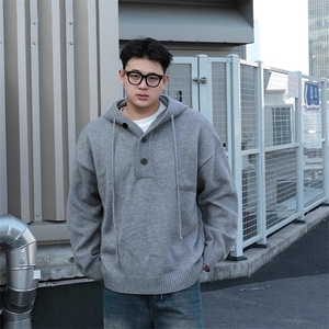 1506-1/ML1051/P57灰色半开连帽毛衣男款秋冬微胖男生显瘦针织衫图片