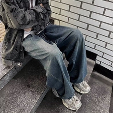 美式复古阔腿牛仔裤男女潮牌高街休闲直筒裤SK914P43，男装牛仔裤，星座1112-1