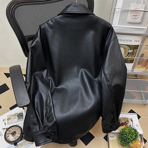 1中性平铺皮衣大码M-5XL情侣潮工装口袋机车皮克JK7761P85控138图片