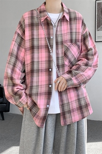 加绒衬衫男冬季新款港风宽松磨毛格子长袖衬衣JR06-特P35图片