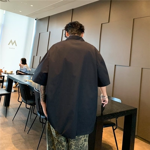 街头痞帅字母印花短袖衬衫男夏季潮牌宽松设计感休闲衬衣C210/P42图片