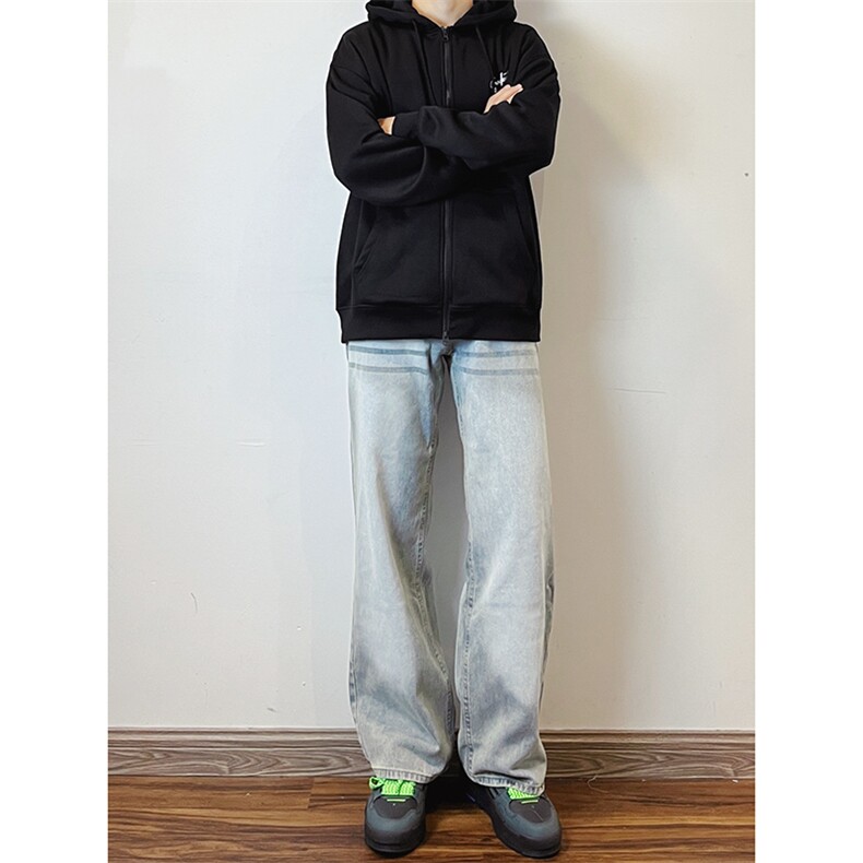 B221美式ins高街暗黑重工艺宽松直筒牛仔裤LK23125-P65控88,男装牛仔裤,电商B221