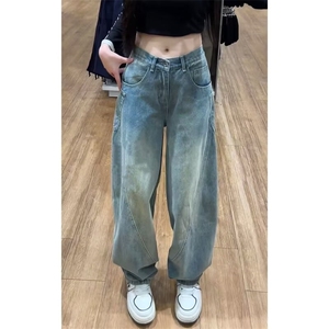 美式高街解构弯刀裤男秋冬痞帅潮牌拼接直筒阔腿牛仔裤LB0055-P53图片