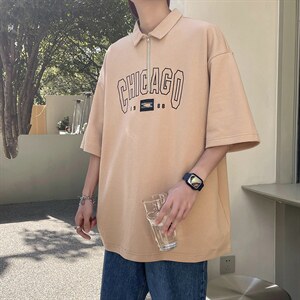 新款优品男士短袖刺绣半开拉链印花T恤宽松上衣POLO衫ZD3315-P52，男装T恤，星座717