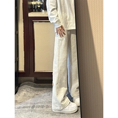 CXWK30LL-特P65毛巾刺绣花灰色卫裤男宽松直筒微喇休闲裤，男装休闲裤，星座1007（原301D）