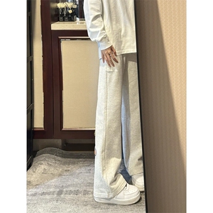 CXWK30LL-特P65 毛巾刺绣花灰色卫裤男宽松直筒微喇休闲裤图片