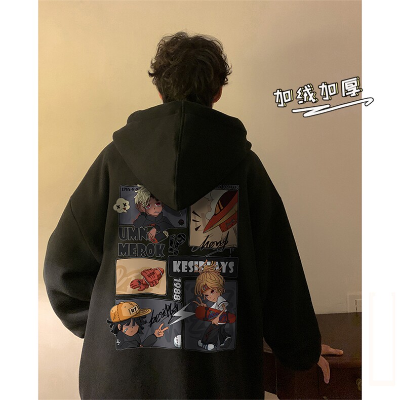 HDT1497-TP55控价78重磅加绒卫衣男美式ins潮牌漫画印花外套,男装卫衣,电商A102-1