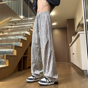 秋季港风条纹褶皱高级质感休闲阔腿显瘦百搭休闲裤K6122 P45图片