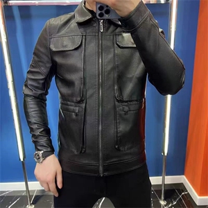 (网络图)秋季机车皮衣男士口袋痞帅百搭修身外套313B-6606皮-P125图片