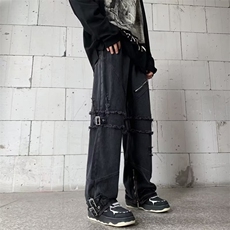 美式高街牛仔裤男韩版潮个性拉链2024秋冬新款ins长裤NK250-P78，男装牛仔裤，星座1109-3