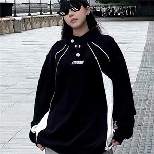 JRY30-加绒P60 2025美式复古运动撞色加绒卫衣男女休闲日系百搭图片