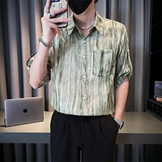 小伙夏季男士七分袖扎染衬衫男休闲宽松衬衣A236-0853-特P35，男装衬衫，电商A236