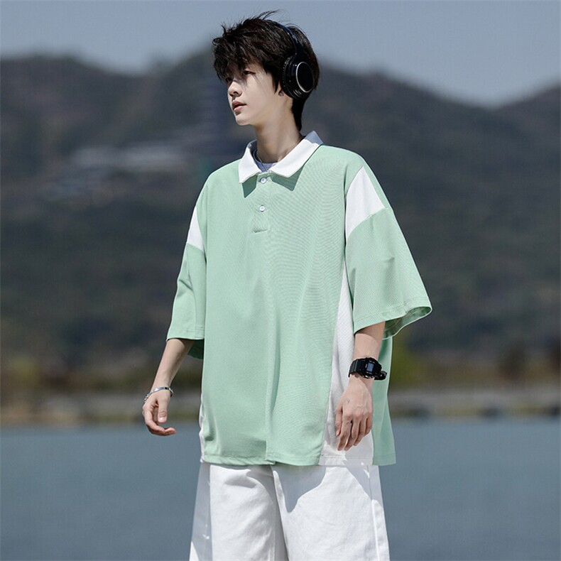 8XL-M拼接撞色短袖t恤男款夏季新款半袖POLO衫加肥加大码DT004P38,男装Polo衫,电商B312