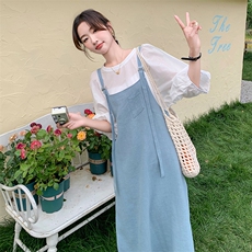 清纯甜美韩系氛围感连衣裙女夏2025新款慵懒松弛感减龄背带裙套装，女装套装/套裙，维壹