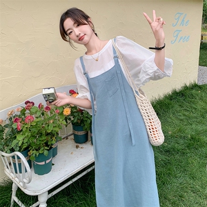 清纯甜美韩系氛围感连衣裙女夏2025新款慵懒松弛感减龄背带裙套装图片
