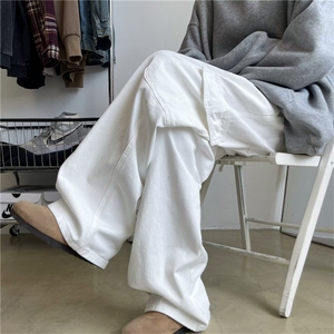 2024新款白色工装裤宽松口袋直筒垂感阔腿长裤百搭现货 K8132-P48图片