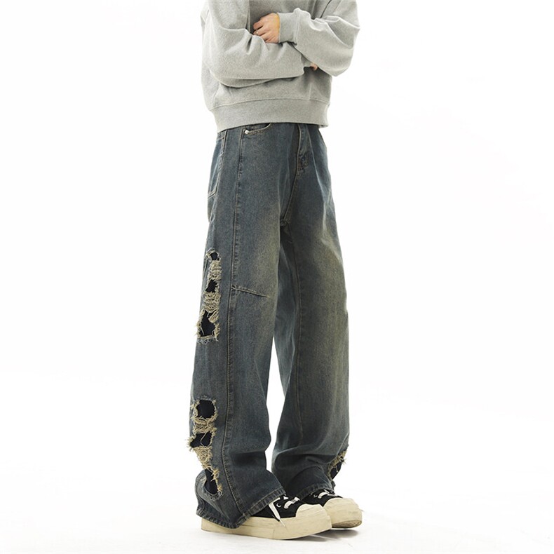 《现货主推》迷彩破洞拼接GXX27-P65控88，男装牛仔裤，电商C303