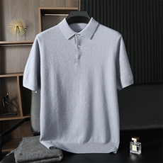 高档100纯山羊绒衫男翻领短袖T恤毛衣商务休闲衬衫精纺轻薄polo衫，男装羊绒套衫，台绒羊绒