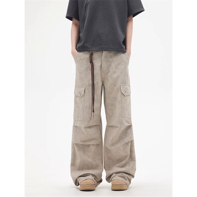 美式复古大理石暗纹口袋直筒阔腿工装伞兵裤休闲宽松长裤男KNZ41，男装工装外套，星座1116A（原606A-3）