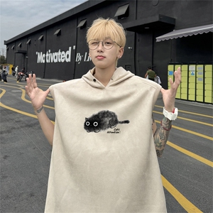 麂皮绒连帽背心坎肩男T恤美式港风JLB451-P30控48图片