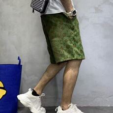潮牌字母提花短裤男夏季高级感绿色休闲五分裤修身百搭潮流沙滩裤，男装休闲裤，星座506A