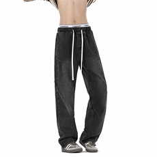 美式高街大码宽松直筒休闲潮流百搭打折抽绳男女牛仔裤H052现货，男装牛仔裤，星座224-1