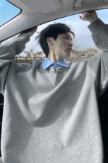 特批P40无差价条纹拼接420g重磅假两件Polo领华棉大码卫衣男W5432，男装卫衣，电商A001-1
