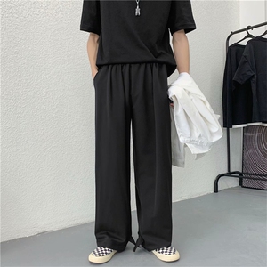 高街夏季拖地裤垂感西装裤男直筒宽松前开叉阔腿裤子 K1267-P30图片