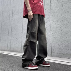 春秋季新款美式高街堆叠做旧水洗牛仔裤男士潮牌宽松复古百搭裤子，男装牛仔裤，星座410-6（原星座1304-1）