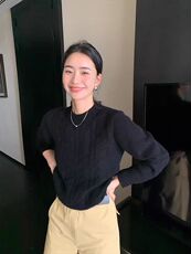 2025年秋季新款百搭绞花圆领毛衣，女装针织衫/毛衣，浩新羊绒
