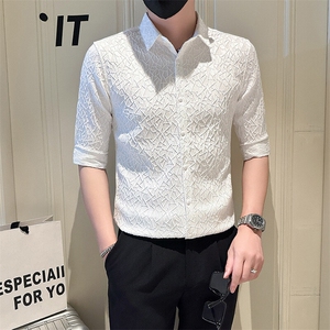 店主风社会小伙男纯色七分袖衬衫男日常衬衣301A-1/CS562/P55图片
