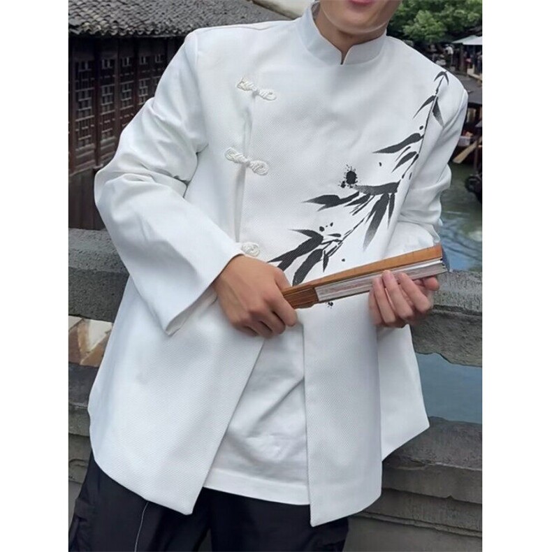 白色新中式男装垫肩竹子刺绣西装小众高级感西服风订婚外套潮,男装西服,星座601-1