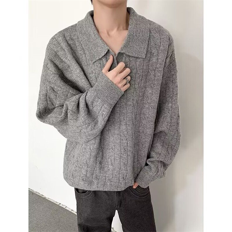 2025秋冬老钱风提花翻领套头毛衣男女宽松针织衫外套-A2321TP58，男装针织衫/毛衣，电商B241