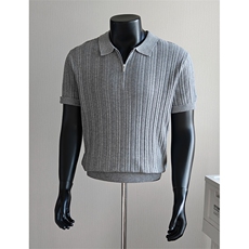 盗图老钱风新贵肌理感拉链翻领针织短袖POLO衫E77130/P58控88，男装T恤，电商A243