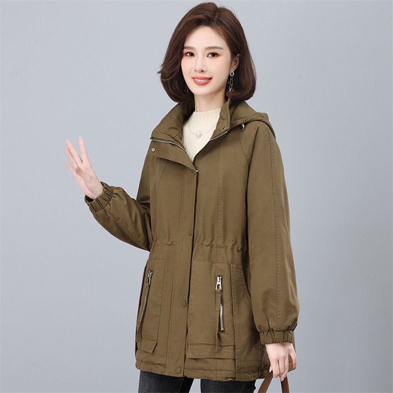 2025年冬季时尚潮流中长款休闲加绒加厚派克服,女装派克服,天丽