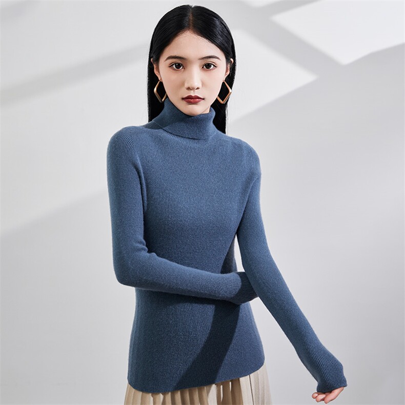 2024秋冬新款山女士抽条高翻领,女装羊毛衫,润辉羊绒