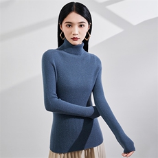 2024秋冬新款山女士抽条高翻领，女装羊毛衫，润辉羊绒