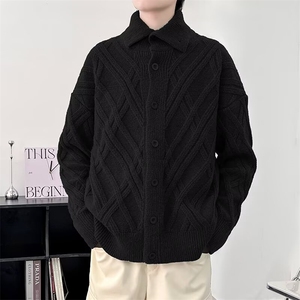 美式菱形格开衫毛衣男慵懒风休闲针织衫 F840 P60图片