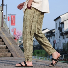 2025夏季新款新中式男装风盘扣束脚天丝提花休闲长裤K131-P70，男装休闲裤，电商B277(原6028)