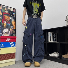 2025夏季新款直筒工装裤男女美式宽松花花刺绣伞兵裤KZ0126-P70，男装工装外套，星座308B-1