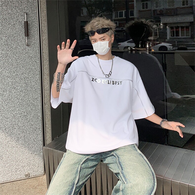 高级设计感痞帅金属拉链短袖T恤，XZ1005-1-TTH008-批价4059,男装T恤,星座1005-1