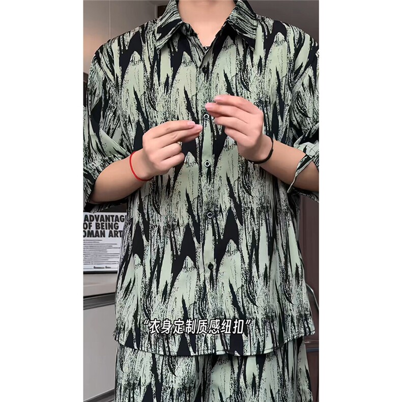 短袖衬衫男+短裤男套装男聚酯纤维M-5XL大码TZ78721P50控98,男装牛仔裤,星座226-1