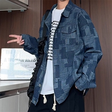 JK8123/P70秋装新款提花格子潮流复古水洗牛仔外套男生痞帅夹克男，男装工装外套，电商A141