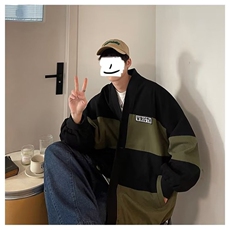 外套男美式复古ins春秋加大码V领上衣服潮牌宽松拼色棒球外夹克男，男装夹克，星座1210-1