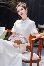 新中式套装连衣裙女夏2026新款时尚十三行小个子盘扣旗袍，女装套装/套裙，霓裳依族