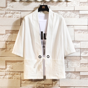 HF59100-P40风汉服男开衫外套七分袖道袍 砖墙挂拍图片