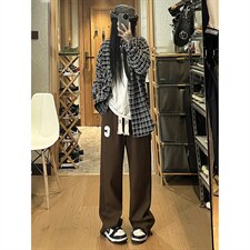 秋季新款C字毛巾绣华夫格编织绳休闲裤女模XZ604-KP77-P55控68，男装休闲裤，星座604