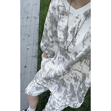 特批P45无差价夏季百搭痞帅扎染V领宽松时尚短袖短裤套装男TZ5365，男装休闲套装，电商A001-1